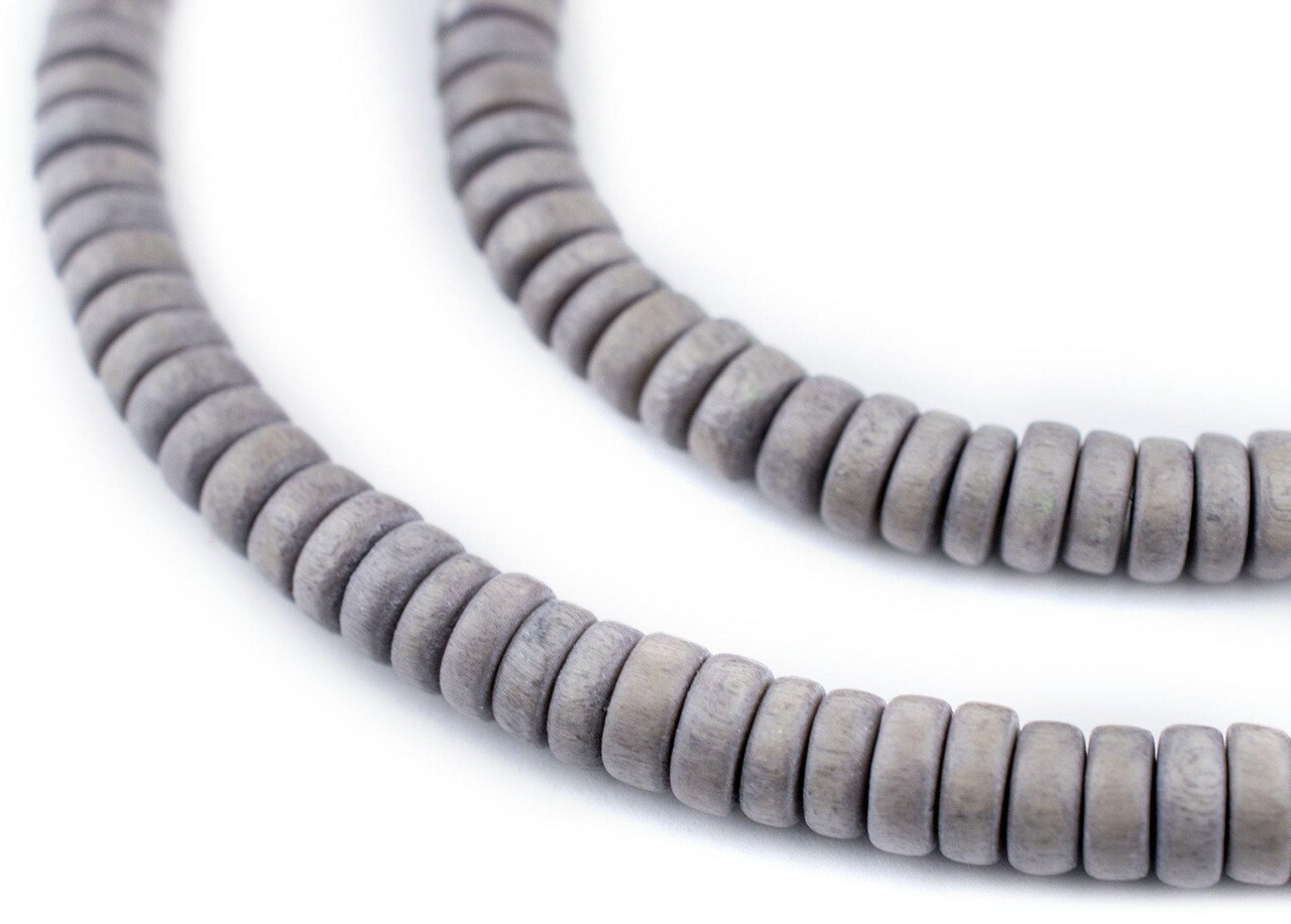 The Bead Chest Grey Disk Natural Wood Beads (4x8mm): Organic Eco-Friendly Wooden Bead Strand for DIY Jewelry, Crafts, Necklace and Bracelet Making